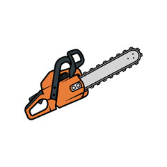 Fototapeta premium Orange chainsaw power tool vector illustration with chainsaw construction forestry woodworking
