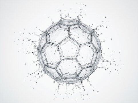 C60 fullerene molecule structure with water splash