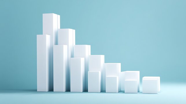 Abstract white 3D bar graph on a light blue background, suggesting data or growth