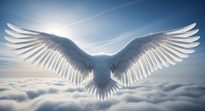 Majestic white wings spread wide detailed feather texture on transparent background