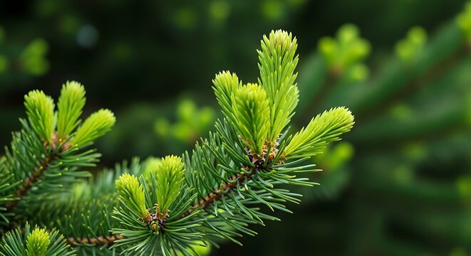 Emerging Fresh Green Spruce Tree Branches
