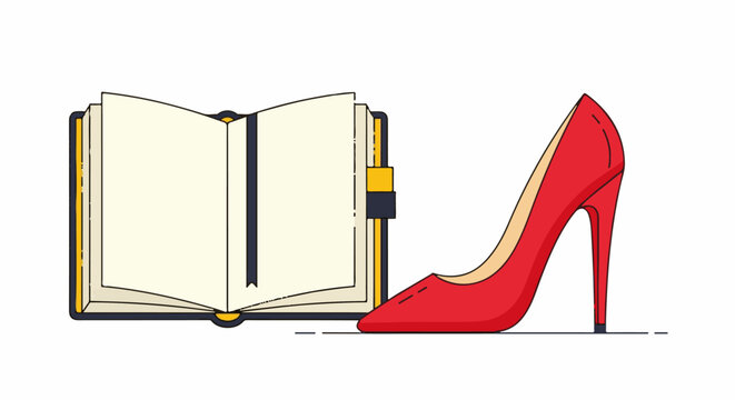 Open book and red high heel shoe