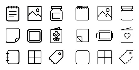 Obraz premium Stationery and planner concept icons with notebook, picture and jar for mobile app design in simple line art style