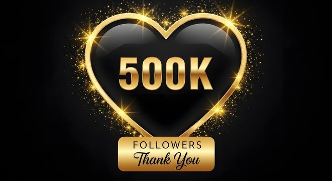 500k followers celebration heart design with sparkles and thank you banner