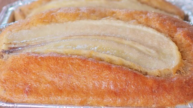 Banana cake in a container.