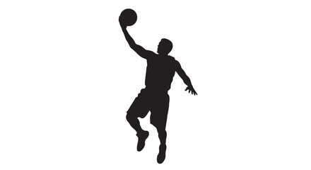 basketball player silhouette shooting against white background © MdMosharef