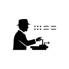 Man sending Morse code with a telegraph machine. © Dira