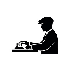 Silhouette of a man operating a telegraph machine. © Dira