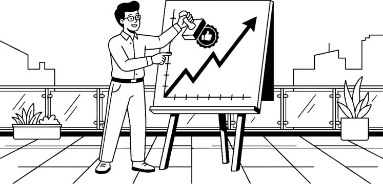 Businessman marking success on growth chart with approval stamp