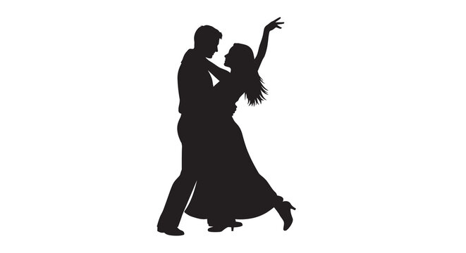 dancing couple silhouette against a white background