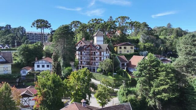 Winter Destination In Campos Do Jordao In Sao Paulo Brazil. Mantiqueira Mountain. Downtown Cityscape. European Architecture. Winter Destination In Campos Do Jordao In Sao Paulo Brazil. Tourism Travel.