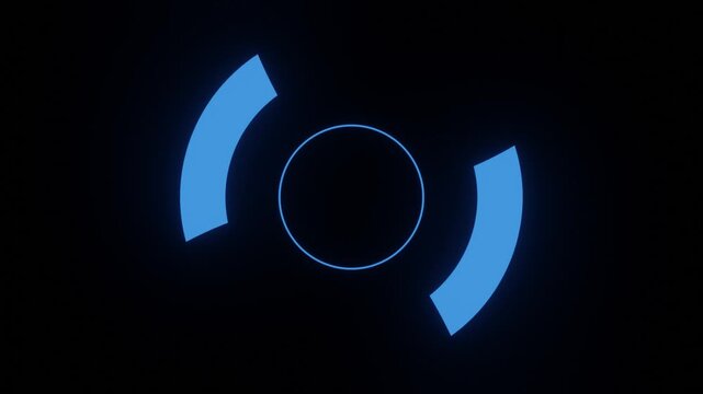 Blue glowing curved arcs rotating around circle loop animation