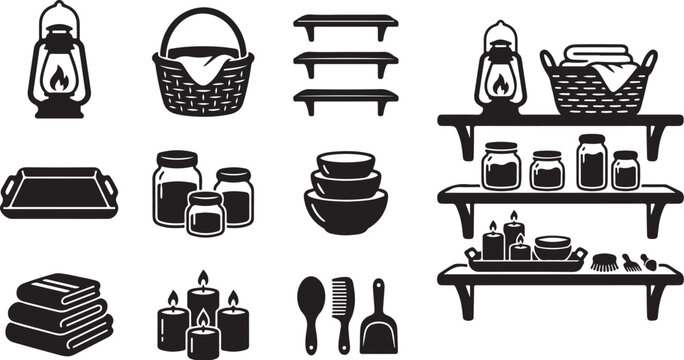 Kitchen Utensils and Accessories Icon Set Collection