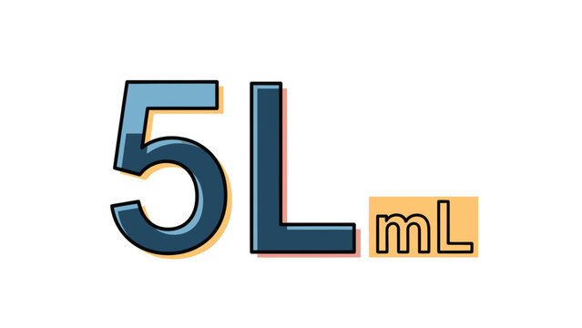 Large 5L volume measurement unit with smaller ml unit, graphic illustration on white background