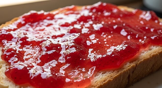 Delicious strawberry jam on toast.