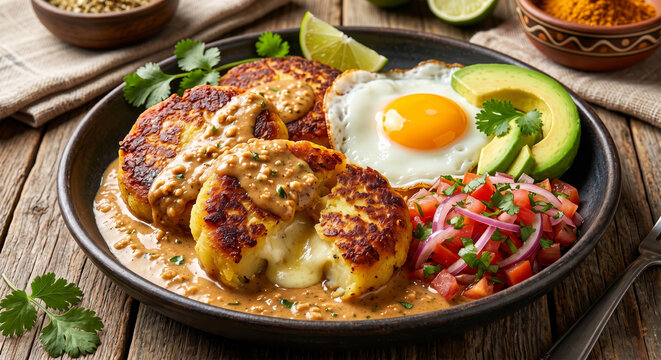 Ecuadorian Llapingachos Potato Patties with Egg 8K Realistic CloseUp