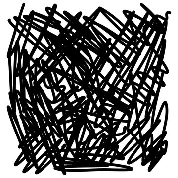 Heavy black solid scratch and scribble pattern with dense texture. Powerful aggressive line art for abstract contrast background