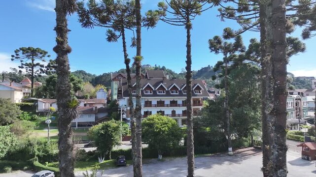 Winter Destination In Campos Do Jordao In Sao Paulo Brazil. Mantiqueira Mountain. Downtown Cityscape. European Architecture. Winter Destination In Campos Do Jordao In Sao Paulo Brazil. Tourism Travel.