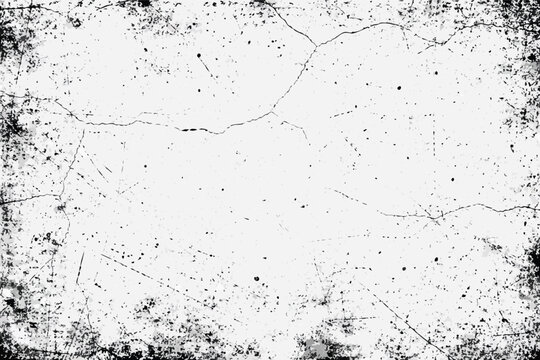 Grunge Overlay Texture, Old Dirty Concrete Background with Cracks and Scratches, Distressed Weathered Surface for Vintage Design, Black and White Gritty Grainy Effect, Vector Illustration Graphic.