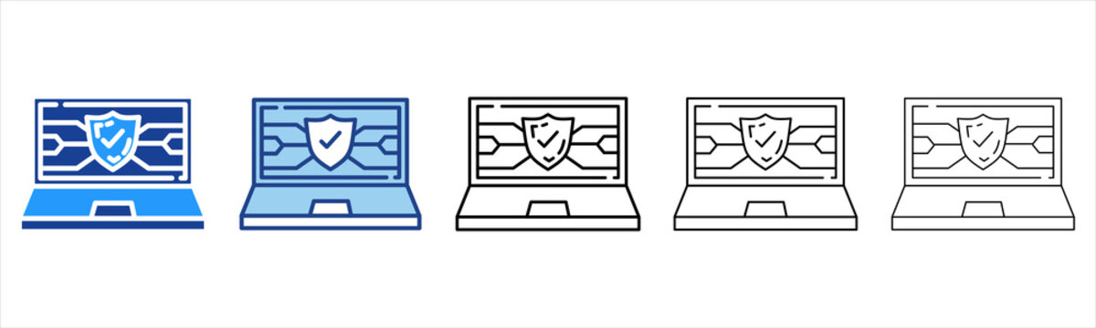 Laptop  Icon In Different Color And Outline Style 