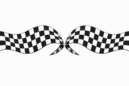Black and White Checkered Race Flag Ribbon Vector Illustration, Waving Finish Line Border for Automotive Rally, Competition, and Speed Sports, Graphic Grid Pattern Element Isolated on White