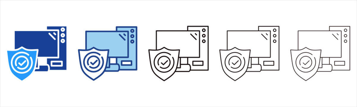 Computer  Icon In Different Color And Outline Style 