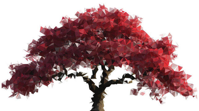 Red Japanese Maple Model Lowpoly Polygonal Tree Vector Illustration Nature Flora Graphic Environment
