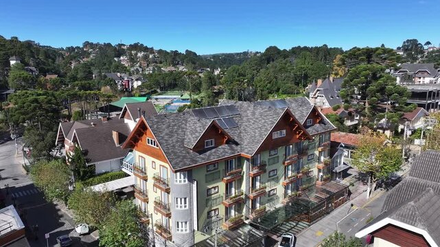 Winter Destination In Campos Do Jordao In Sao Paulo Brazil. Mantiqueira Mountain. Downtown Cityscape. European Architecture. Winter Destination In Campos Do Jordao In Sao Paulo Brazil. Tourism Travel.