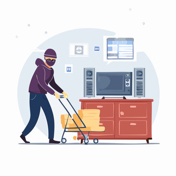 Burglar Stealing Electronics with a Cart