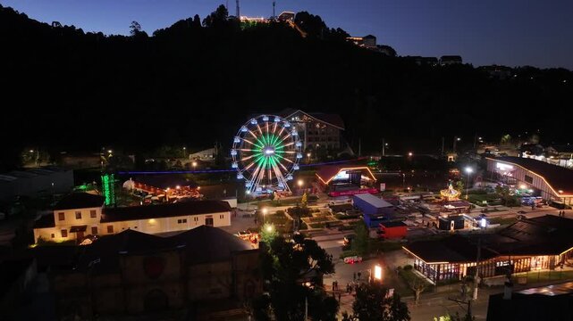 Night Campos Do Jordao Skyline In Sao Paulo Brazil. Winter  Destination. Illuminated Capivari Village. Brazilian Switzerland. Campos Do Jordao Skyline In Campos Do Jordao In Sao Paulo Brazil. 
