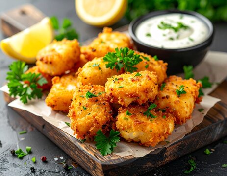 Frittierte Fischhappen mit Zitronendip