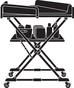 Print Baby changing table with storage shelf and wheels icon