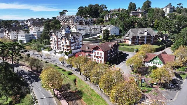 Winter Destination In Campos Do Jordao In Sao Paulo Brazil. Mantiqueira Mountain. Downtown Cityscape. European Architecture. Winter Destination In Campos Do Jordao In Sao Paulo Brazil. Tourism Travel.