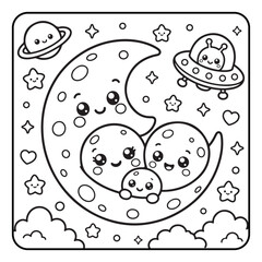 Fototapeta premium Cute Space Coloring Book Pages for Kids