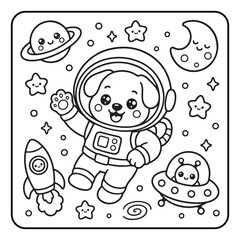 Fototapeta premium Cute Space Coloring Book Pages for Kids