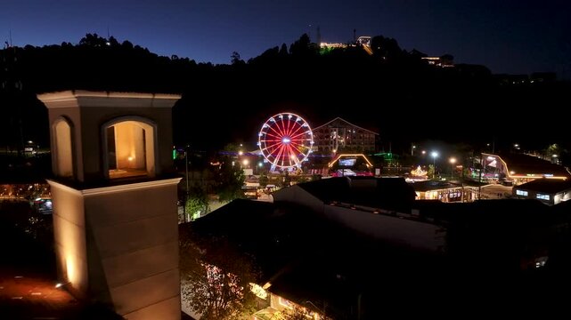 Night Campos Do Jordao Skyline In Sao Paulo Brazil. Winter  Destination. Illuminated Capivari Village. Brazilian Switzerland. Campos Do Jordao Skyline In Campos Do Jordao In Sao Paulo Brazil. 