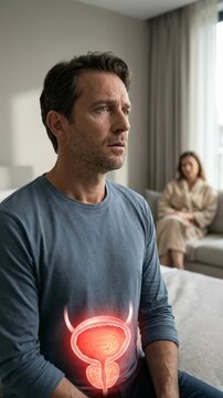 Male health distress: problem burden, pain sensation, discomfort impact, erectile dysfunction, prostate condition, intimate challenge, relationship strain.