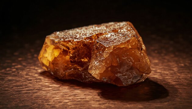 Golden Brown Raw Hing Asafetida Resin on Textured Copper Sheet