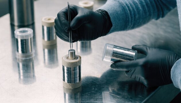 Medium shot showcasing the assembly process of foil capacitors featuring ecofriendly paper dielectrics emphasizing precision and green technology use.
