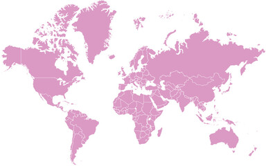 Fototapeta premium Pink world map, global illustration, vector map, geographic outline