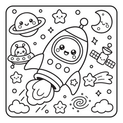 Fototapeta premium Cute Space Coloring Book Pages for Kids
