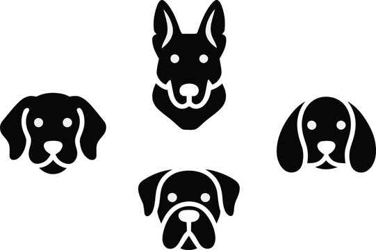 Dog breed silhouettes collection with black and white animal lover animal head german shepherd silhouette illustration