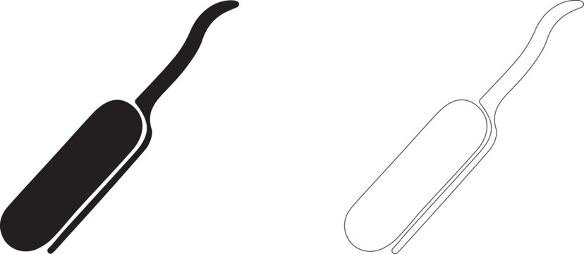 Dental probe icon, curette symbol, cuticle pusher, dentist and manicure tools, vector icon in two styles: glyph and outline.