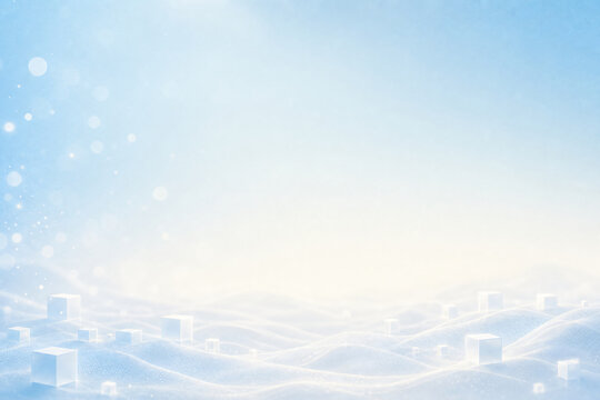 Soft Atmospheric Tech Background with Translucent 3D Cube on Flowing Wave Terrain Ideal for SaaS Landing Hero and B2B Pitch Deck