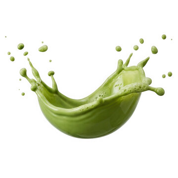 Green matcha latte splash, isolated on transparent background