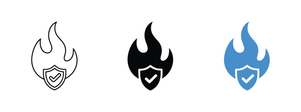 Secure fire icon with shield flame protection hazard safety vector illustration