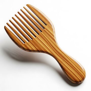 Wooden wide tooth comb isolated on white background for hair care