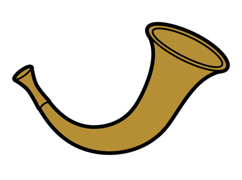 Illustration of a brown French horn with black outline on a white background.