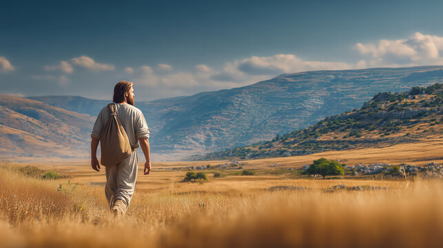 Parable of the Sower, the sower going out to sow seeds, biblical scene of teaching, growth, and faith, serene and instructive atmosphere