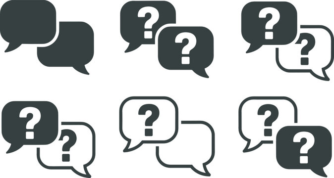 Speech Bubble Question Mark Vector Icon Set Featuring Multi Style Chat Balloon FAQ Help Counter and Online Discussion Support Symbols for Website Designs